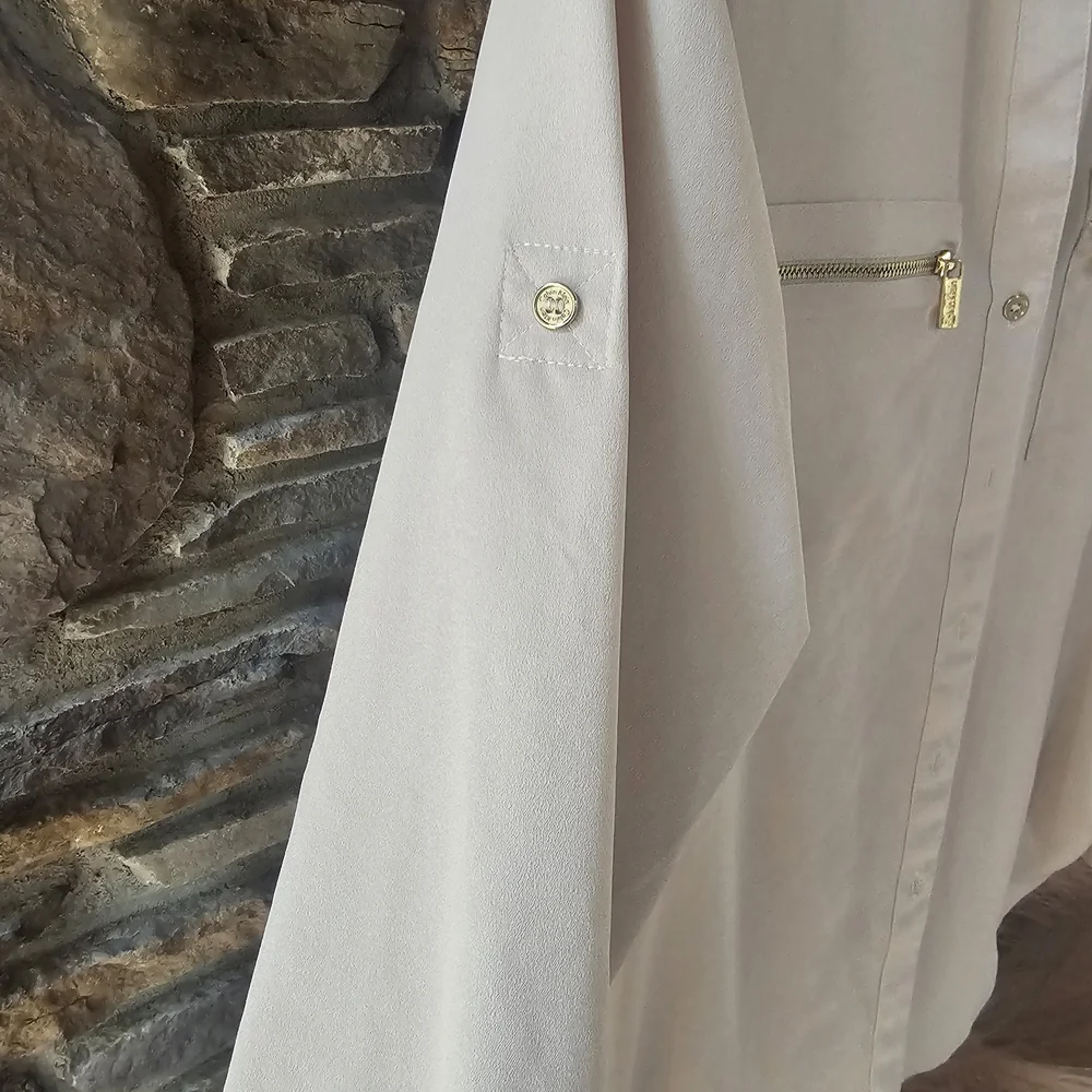 Calvin Klein Women's Beige Blouse with Gold Accents - Picture 5 of 8